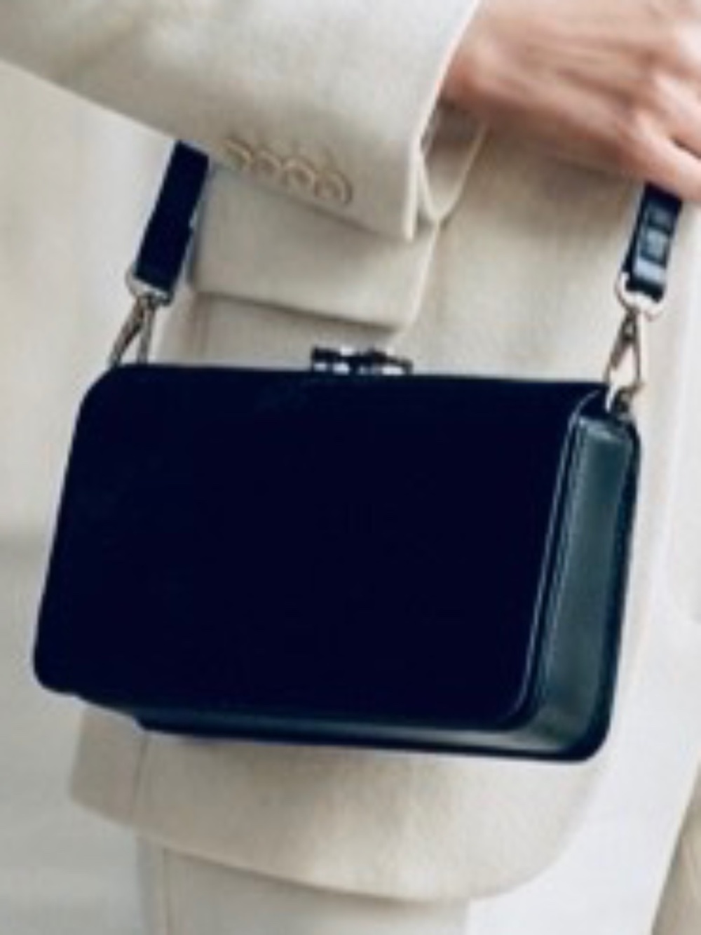 Aimee Kestenberg Velvet & Leather Kiss Lock Convertible Clutch Shoulder Bag